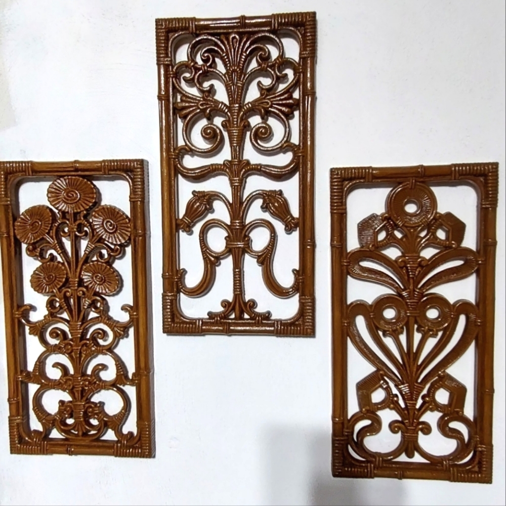 Syroco 1977 Faux Bamboo Rattan wall plaques